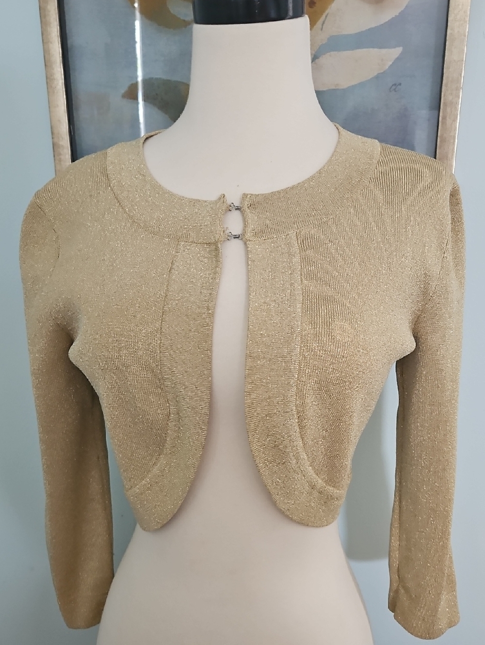 Spense Metallic Gold Knit Crop Cardigan